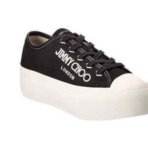 Jimmy Choo London Designer Luxury Logo Sneakers Black Canvas EU 38.5